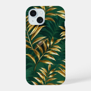 Coque iPhone 15 Motif sans couture avec des fougères dorées