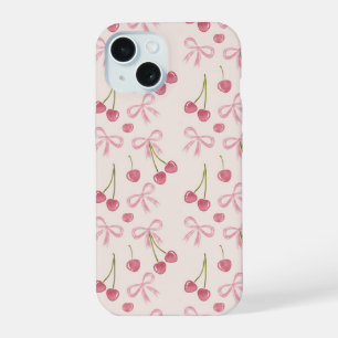 Coque iPhone 15 Motif sans couture Coquette Cerise Rose dessiné à
