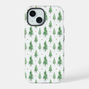 Coque iPhone 15 Motif sans couture d'arbres de Noël à l'aquarelle