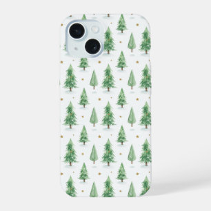 Coque iPhone 15 Motif sans couture d'arbres de Noël à l'aquarelle