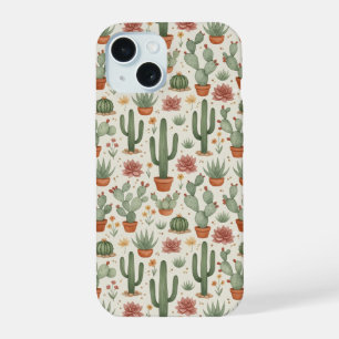 Coque iPhone 15 Motif sans couture de cactus de désert succulent