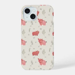 Coque iPhone 15 Motif sans couture de cochons et de fleurs à l'aqu