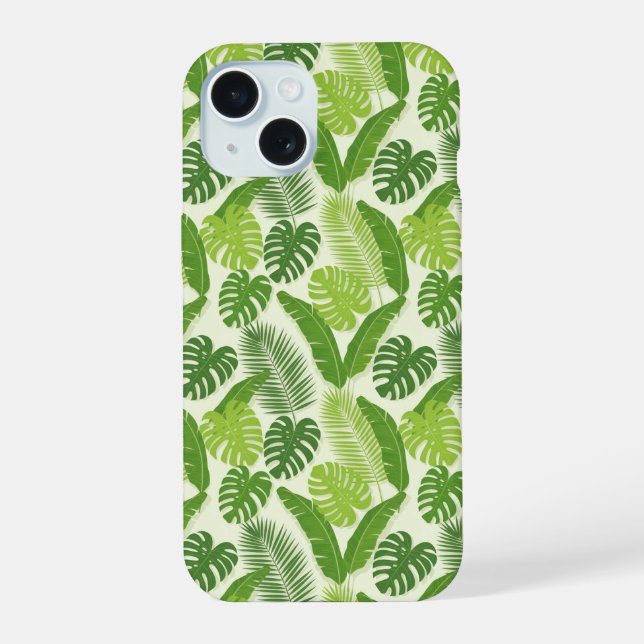 Coque iPhone 15 Motif sans couture de feuilles tropicales & Monste (Verso)