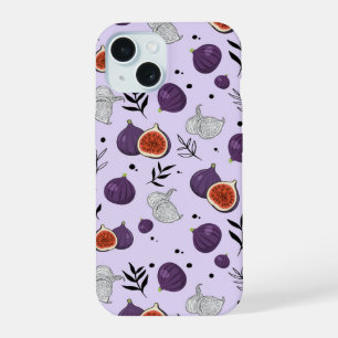 Coque iPhone 15 Motif sans couture de figues et de feuilles à l'aq