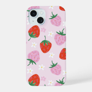Coque iPhone 15 Motif sans couture de fraise d'esthétique dessinée