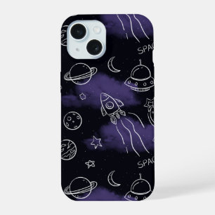 Coque iPhone 15 Motif sans couture de l'espace extérieur violet fa