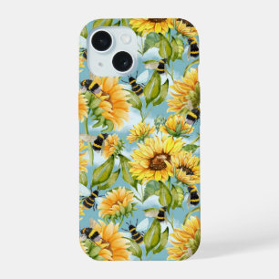 Coque iPhone 15 Motif sans couture de tournesol vintage et abeille