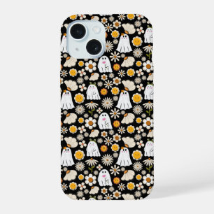 Coque iPhone 15 Motif sans couture Fleurs Fantômes Rétro Halloween