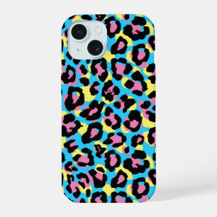 Coque iPhone 15 Motif Taches de Léopard Néon