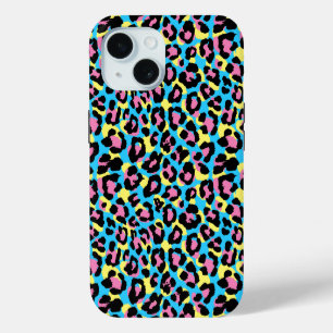 Coque iPhone 15 Motif Taches de Léopard Néon