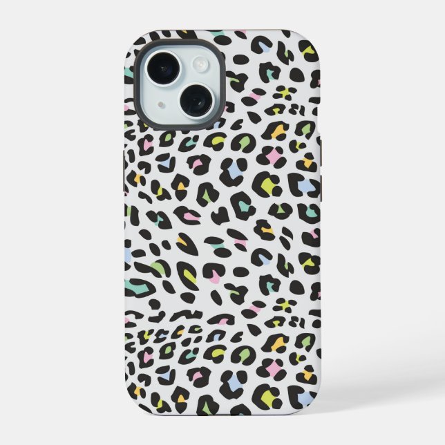 Coque iPhone 15 Motif Taches de Léopard Pastel (Verso)