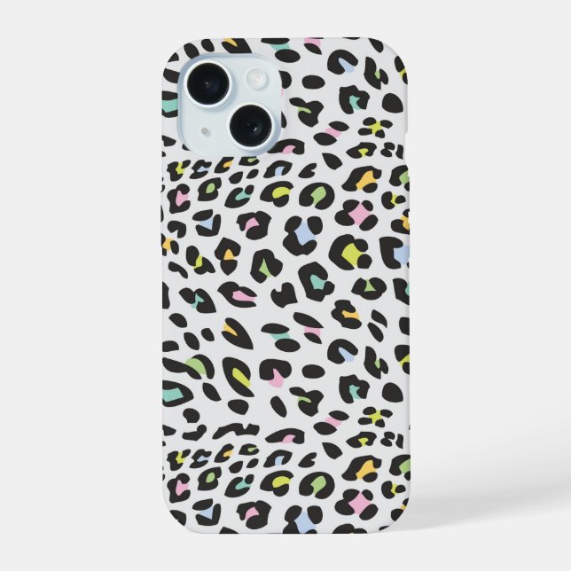 Coque iPhone 15 Motif Taches de Léopard Pastel (Verso)