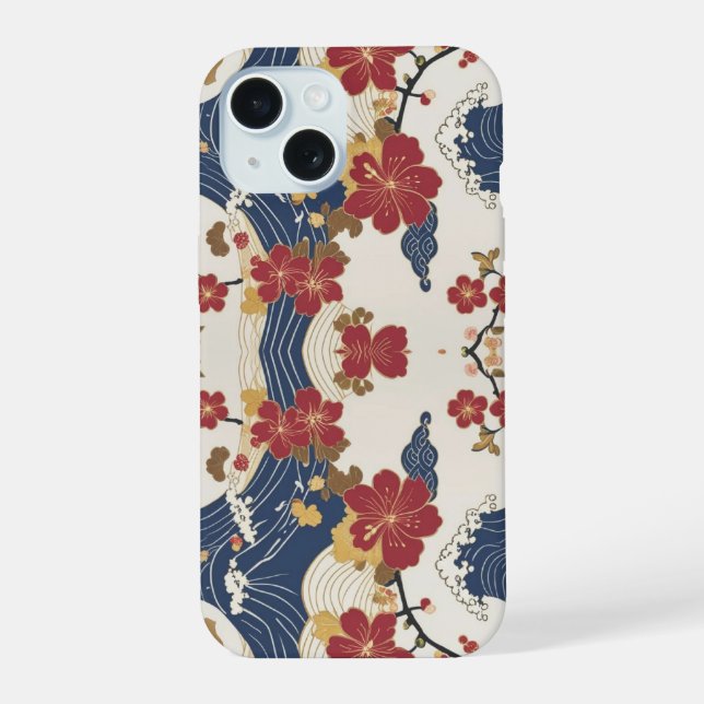 Coque iPhone 15 Motif traditionnel de kimono japonais (Verso)