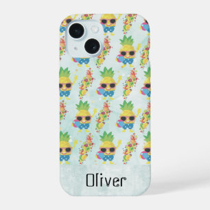 Coque iPhone 15 Motif tropical amusant avec nom personnalisé
