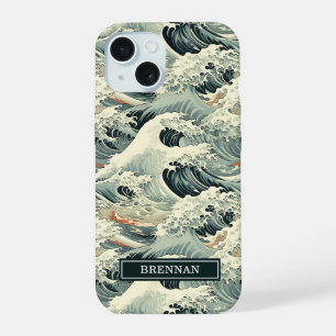 Coque iPhone 15 Motif Vague Japonais Monogrammé