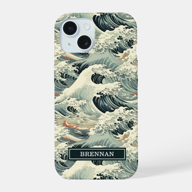 Coque iPhone 15 Motif Vague Japonais Monogrammé (Verso)