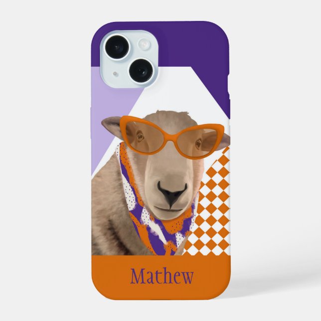 Coque iPhone 15 Mouton Mignon Avec Lunettes  (Verso)