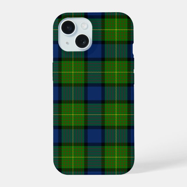Coque iPhone 15 Muir Moore écossais vert bleu plaid (Verso)