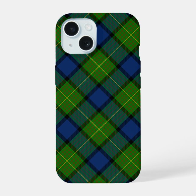 Coque iPhone 15 Muir Moore tartan vert bleu carreaux (Verso)