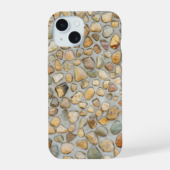 Coque iPhone 15 Mur de galets rustique (Verso)