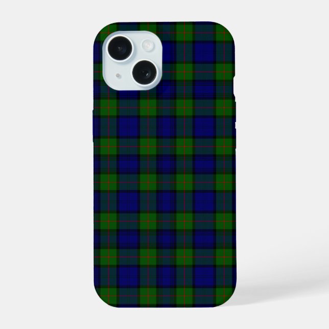 Coque iPhone 15 Murray tartan bleu vert plaid (Verso)