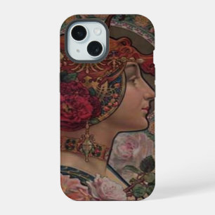 Coque iPhone 15 Muse Florale Art Nouveau Belle Époque Vintage