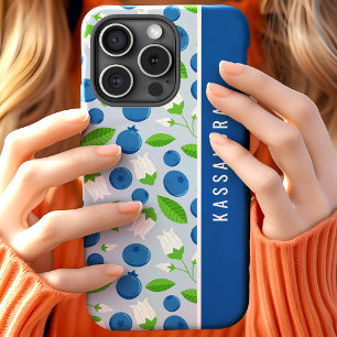 Coque iPhone 15 Myrtilles Florales Nom Personnalisé