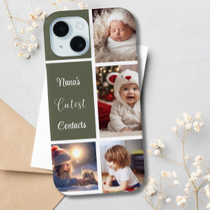 Coque iPhone 15 Nana's Cutest Contacts 4 Photo Collage Green