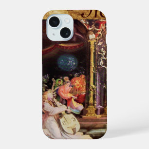 Coque iPhone 15 NATIVITÉ AVEC LES ANGES - MAGIE DE NOËL monogramme