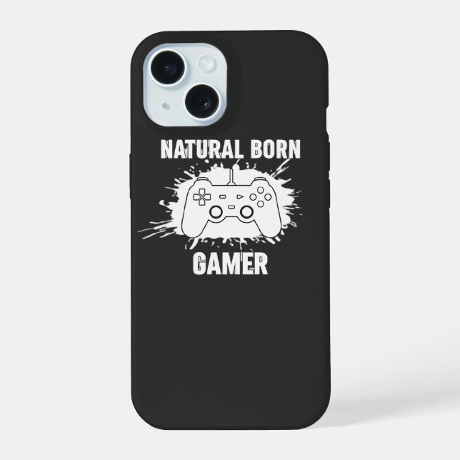 Coque iPhone 15 ​Natural Born Gamer - Splatter Style Gaming T-Shir (Verso)