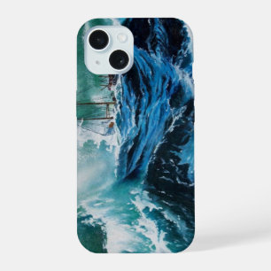 Coque iPhone 15 Navire en mer dans la tempête / Bleu marine