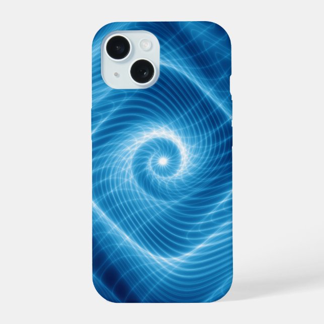 Coque iPhone 15 Nebula de spirale cosmique bleu et blanc (Verso)