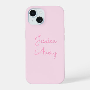 Coque iPhone 15 N'importe quel nom Joli rose cursive