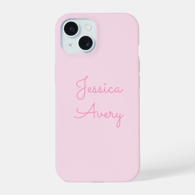 Coque iPhone 15 N'importe quel nom | Joli rose cursive (Verso)