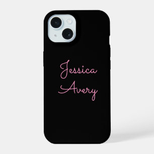 Coque iPhone 15 N'importe quel nom Superbe écriture rose éditabl