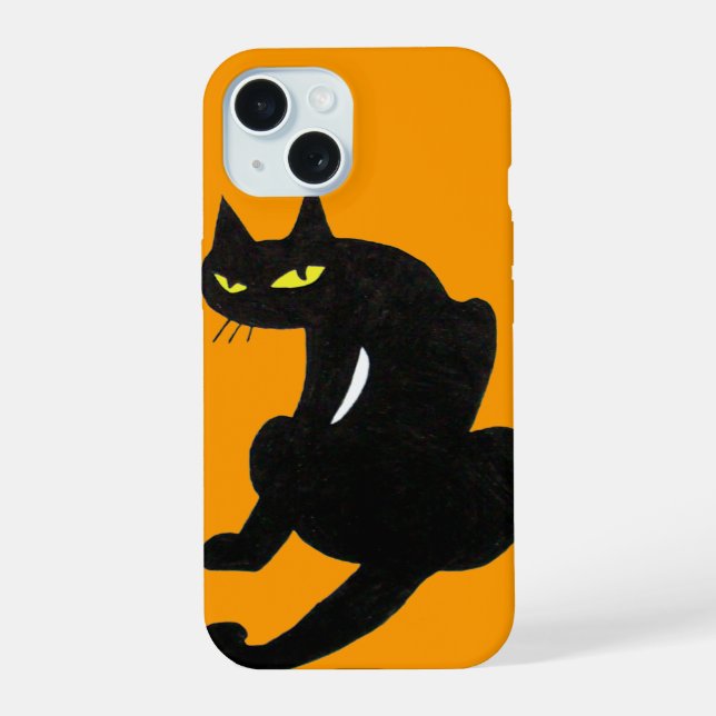Coque iPhone 15 NINJA CHAT NOIR Jaune (Verso)