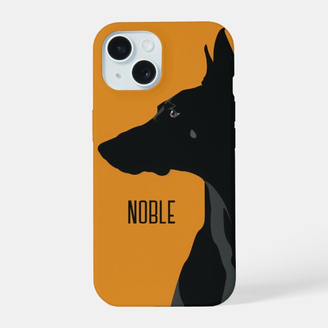 Coque iPhone 15 Noble noir Doberman (Verso)
