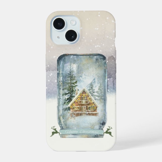 Coque iPhone 15 Noël Cabane d'Hiver  (Verso)