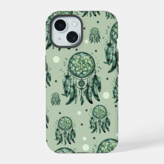 Coque iPhone 15 Nœud celtique attrape-rêves vert