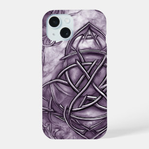 Coque iPhone 15 Nœud de la Trinité Triquetra Lavande Violet Métal