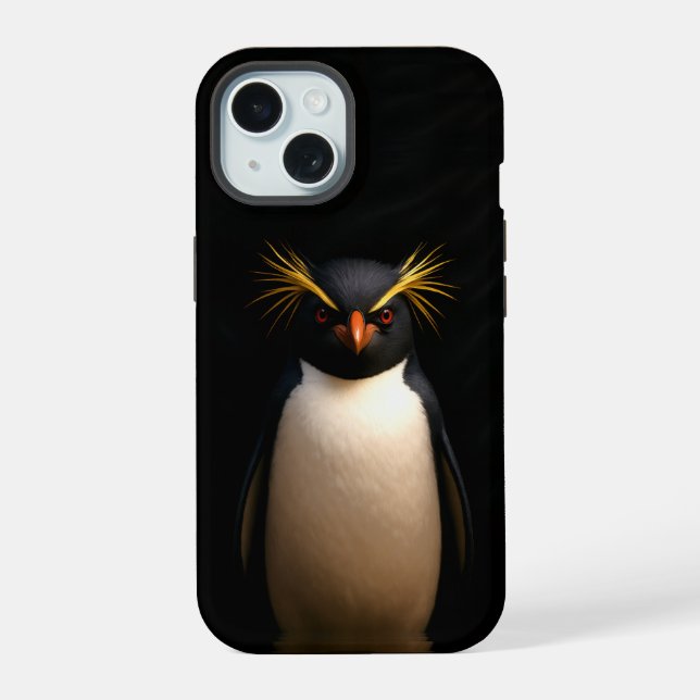 Coque iPhone 15 Noir 4 Luxe iPhone 15, Manchot Rockhopper (Verso)