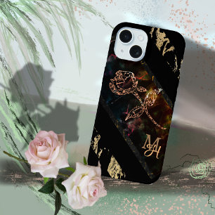 Coque iPhone 15 Noir avec Monogramme Rose