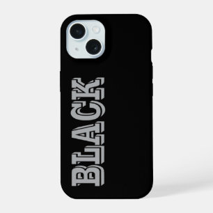 Coque iPhone 15 Noir Avec Texte Gris Sur Couleur Solide Noir