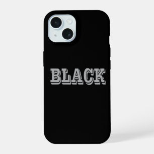 Coque iPhone 15 Noir avec texte gris sur fond de couleur noire uni