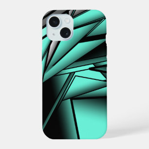 Coque iPhone 15 Noir Blanc Turquoise Ombre Art Abstrait moderne