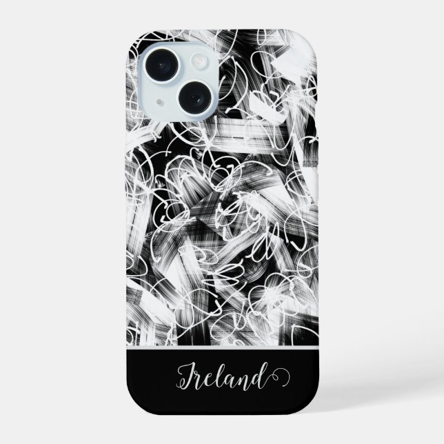 Coque iPhone 15 Noir et blanc abstrait (Verso)