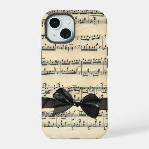 Coque iPhone 15 Noir ruban sur musique vintage