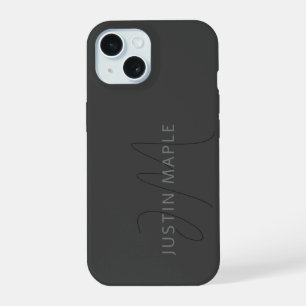 Coque iPhone 15 Nom au look cool & monogramme Gris foncé