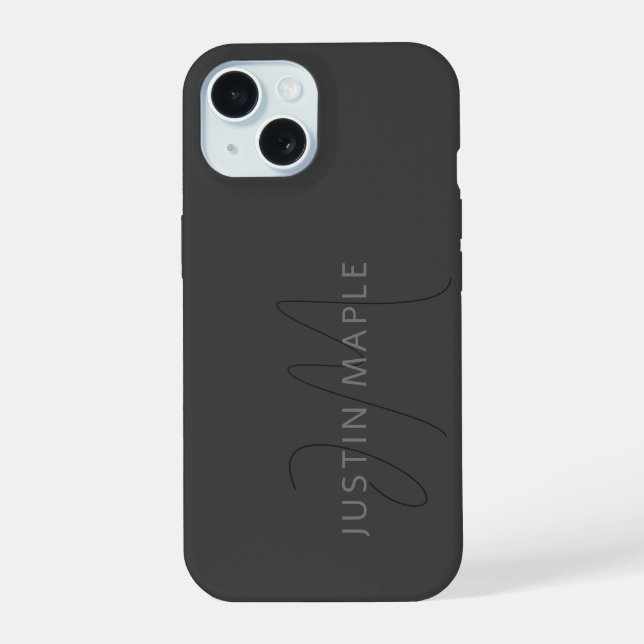 Coque iPhone 15 Nom au look cool & monogramme | Gris foncé (Verso)