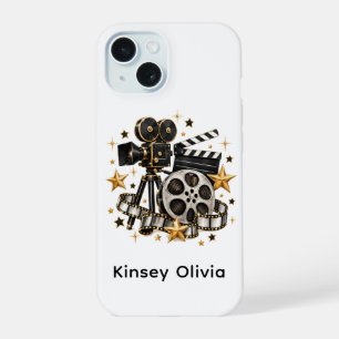Coque iPhone 15 Nom de la fille d'anniversaire de la soirée cinéma
